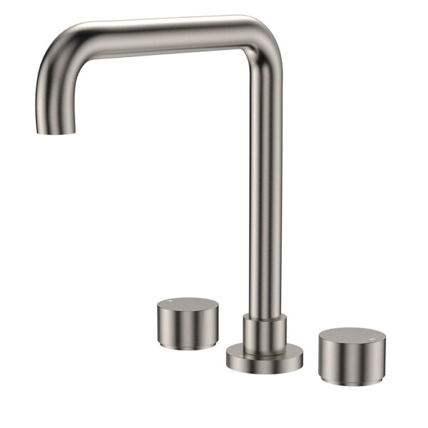 Kaya Squareline Hob Set, Round Taps, Brushed Nickel
