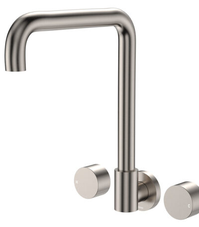 Kaya Squareline Wall Set, Round Taps, Brushed Nickel