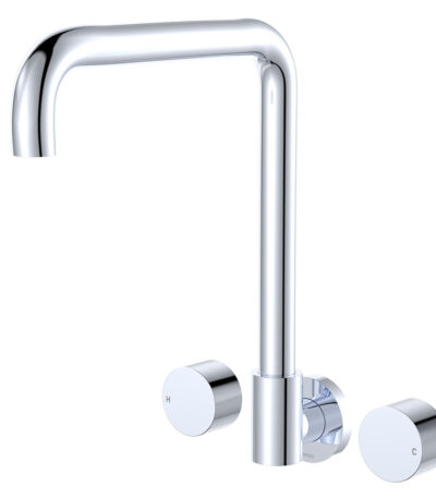Kaya Squareline Wall Set, Round Taps, Chrome