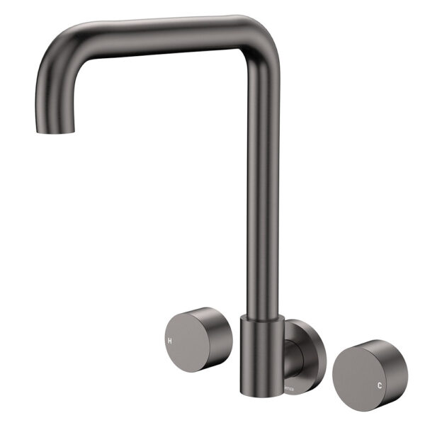 Kaya Squareline Wall Set, Round Taps, Gun Metal