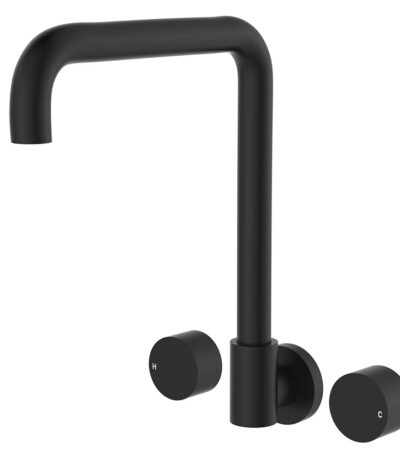 Kaya Squareline Wall Set, Round Taps, Matte Black