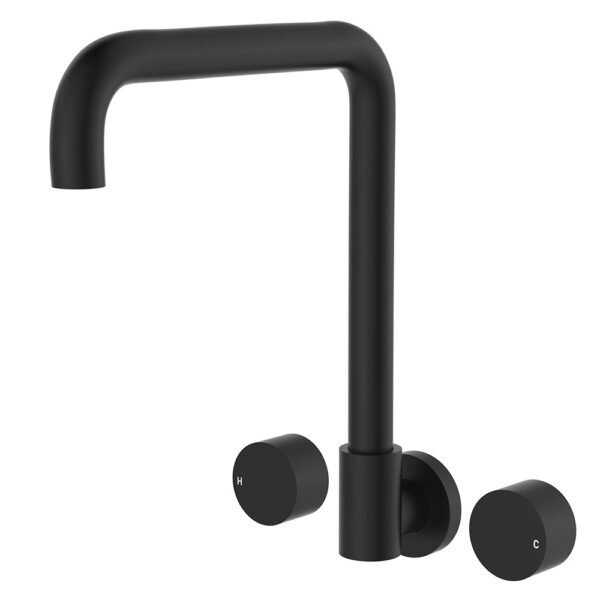 Kaya Squareline Wall Set, Round Taps, Matte Black