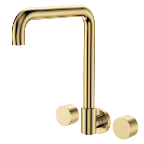 Kaya Squareline Wall Set, Round Taps, Urban Brass