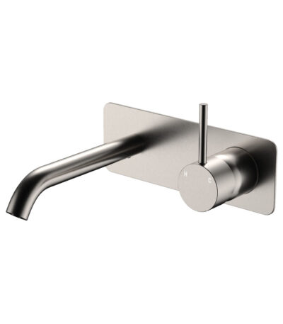 Kaya Up Basin/Bath Wall Mixer Set, Rectangular Plate, 160mm Outlet, Brushed Nickel