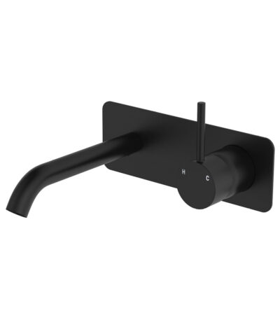 Kaya Up Basin/Bath Wall Mixer Set, Rectangular Plate, 160mm Outlet, Matte Black
