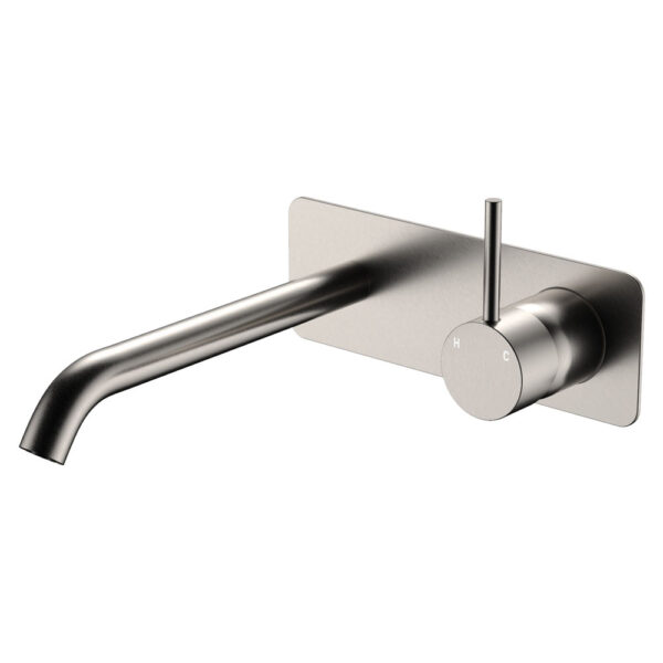 Kaya Up Basin/Bath Wall Mixer Set, Rectangular Plate, 200mm Outlet, Brushed Nickel