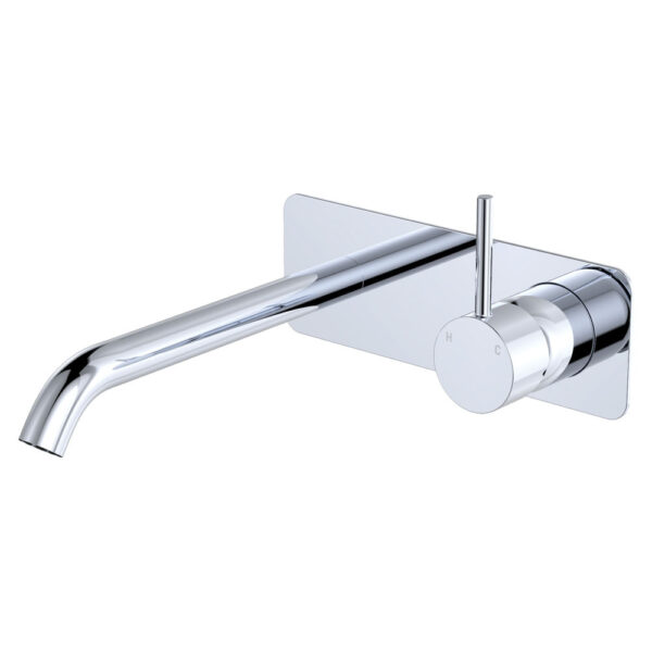 Kaya Up Basin/Bath Wall Mixer Set, Rectangular Plate, 200mm Outlet, Chrome