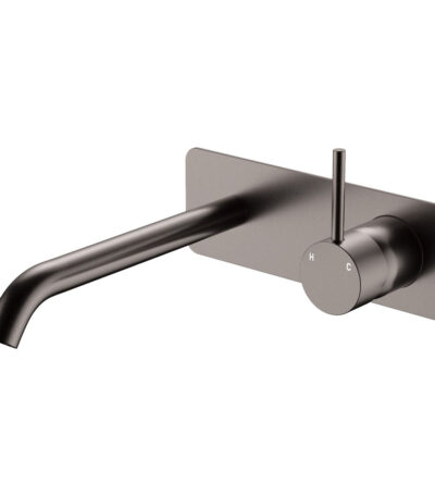 Kaya Up Basin/Bath Wall Mixer Set, Rectangular Plate, 200mm Outlet, Gun Metal