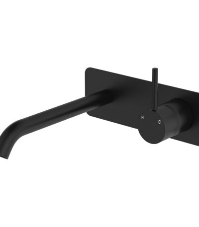 Kaya Up Basin/Bath Wall Mixer Set, Rectangular Plate, 200mm Outlet, Matte Black