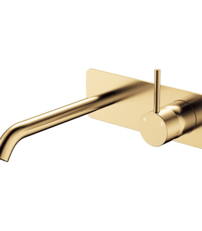 Kaya Up Basin/Bath Wall Mixer Set, Rectangular Plate, 200mm Outlet, Urban Brass