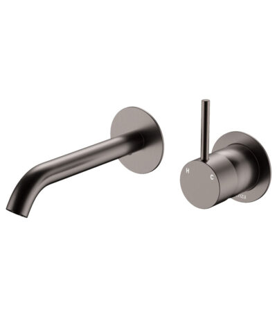 Kaya Up Basin/Bath Wall Mixer Set, Round Plates, 160mm Outlet, Gun Metal