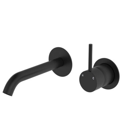 Kaya Up Basin/Bath Wall Mixer Set, Round Plates, 160mm Outlet, Matte Black
