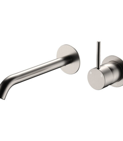 Kaya Up Basin/Bath Wall Mixer Set, Round Plates, 200mm Outlet, Brushed Nickel