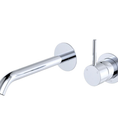 Kaya Up Basin/Bath Wall Mixer Set, Round Plates, 200mm Outlet, Chrome