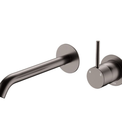 Kaya Up Basin/Bath Wall Mixer Set, Round Plates, 200mm Outlet, Gun Metal