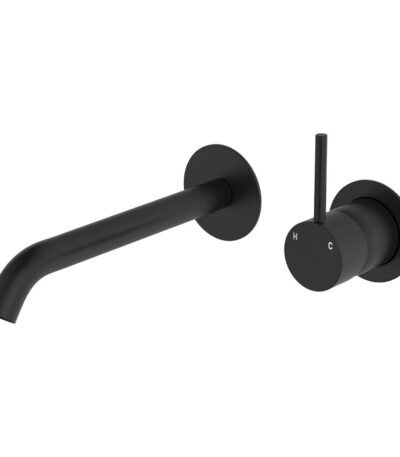 Kaya Up Basin/Bath Wall Mixer Set, Round Plates, 200mm Outlet, Matte Black