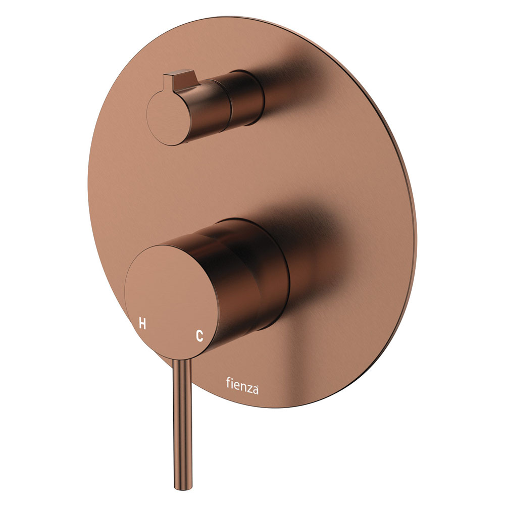 Kaya Wall Diverter Mixer, Large Round Plate, Brushed Copper