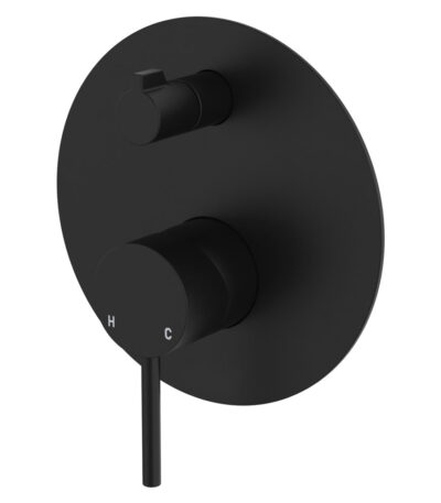 Kaya Wall Diverter Mixer, Large Round Plate, Matte Black