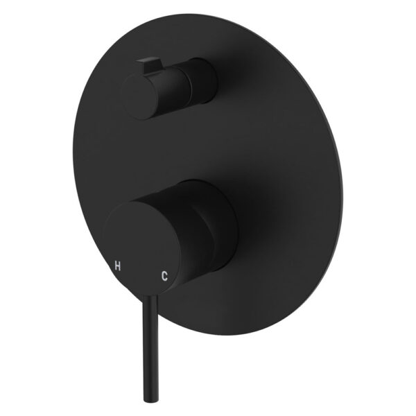 Kaya Wall Diverter Mixer, Large Round Plate, Matte Black