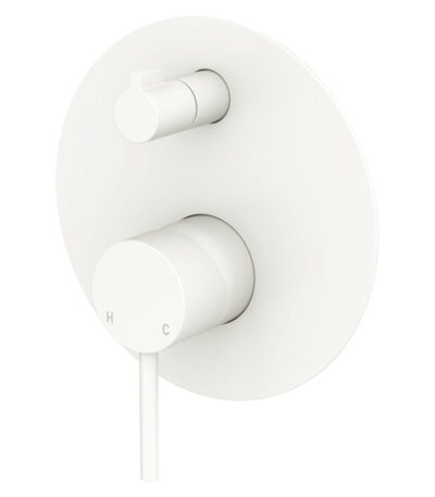 Kaya Wall Diverter Mixer, Large Round Plate, Matte White