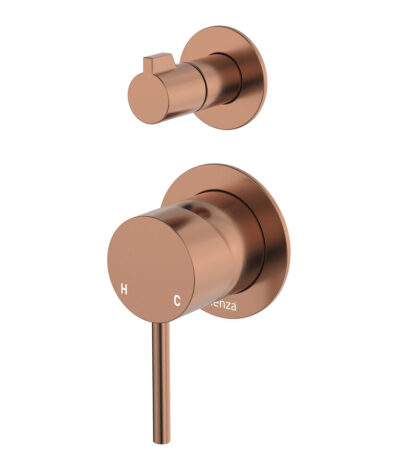 Kaya Wall Diverter Mixer, Small Round Plates, Brushed Copper