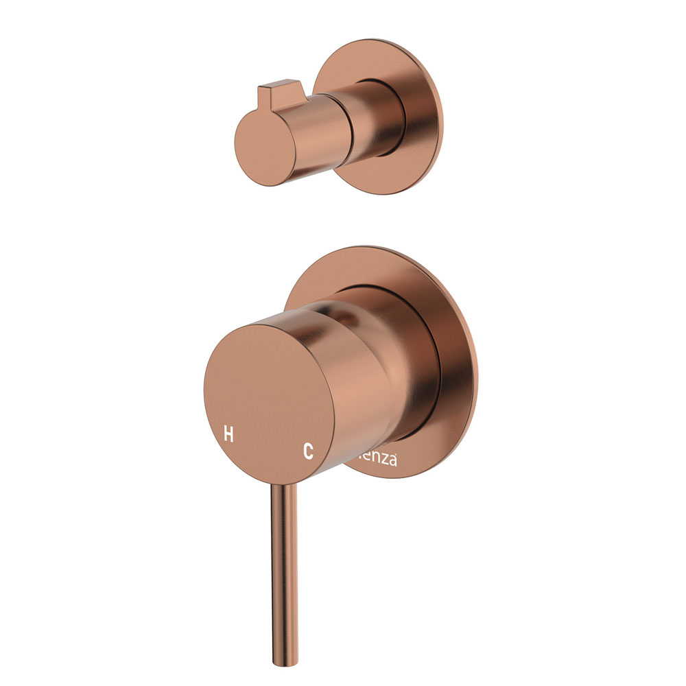 Kaya Wall Diverter Mixer, Small Round Plates, Brushed Copper