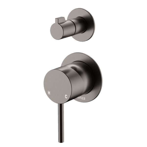 Kaya Wall Diverter Mixer, Small Round Plates, Gun Metal