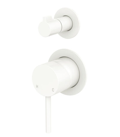 Kaya Wall Diverter Mixer, Small Round Plates, Matte White