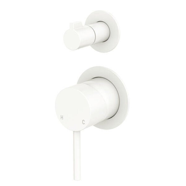 Kaya Wall Diverter Mixer, Small Round Plates, Matte White