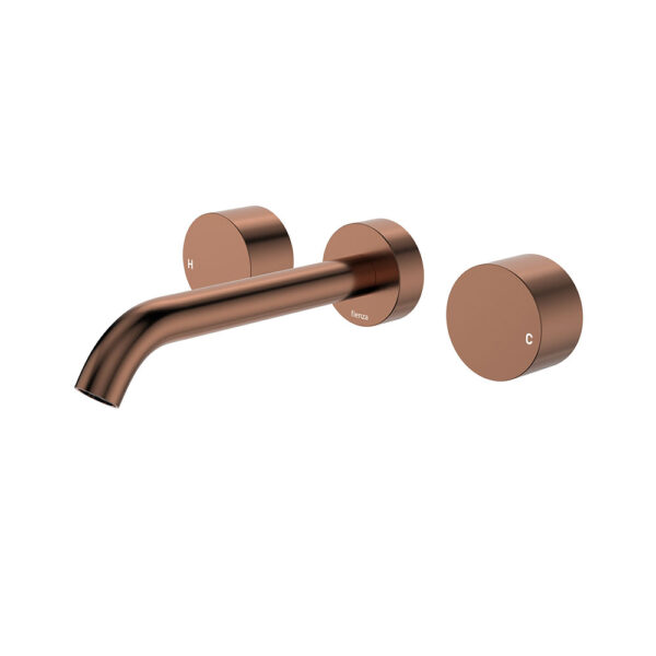 Kaya Wall Set, Round Taps, 180mm Outlet, Brushed Copper