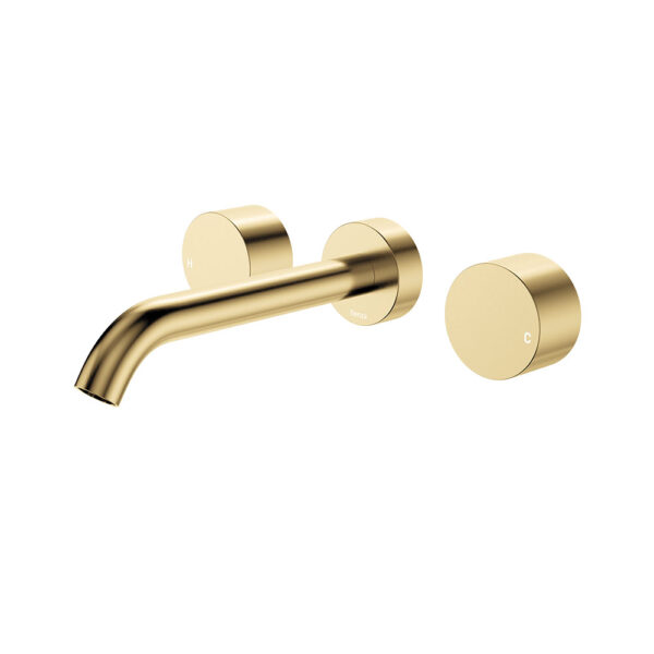 Kaya Wall Set, Round Taps, 180mm Outlet, Urban Brass