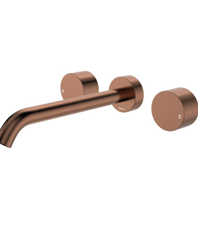 Kaya Wall Set, Round Taps, 220mm Outlet, Brushed Copper