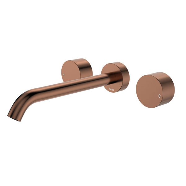 Kaya Wall Set, Round Taps, 220mm Outlet, Brushed Copper
