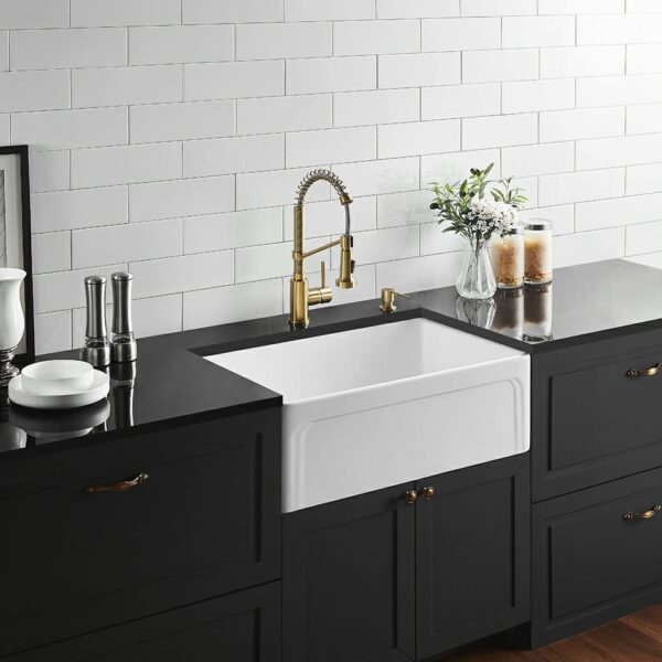 Kensington Fireclay Farmhouse Sink - Single Bowl - Gloss White - 758x453x254mm | FCS758GW