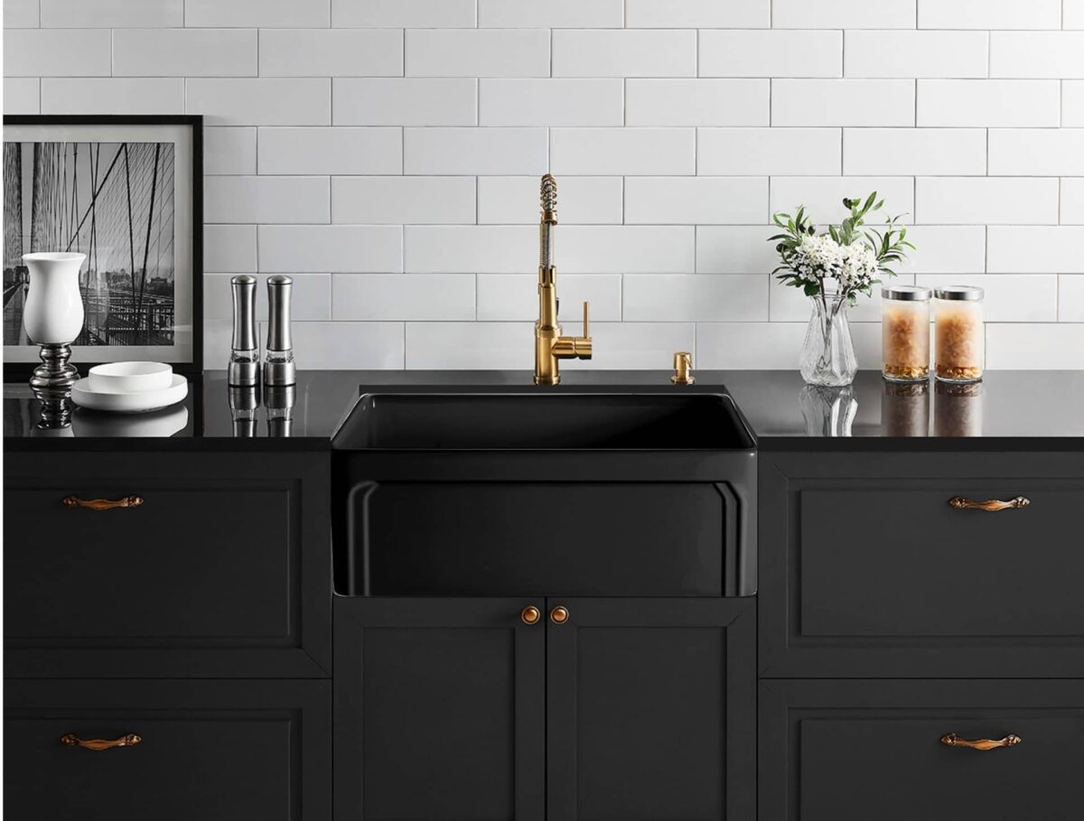 Kensington Fireclay Farmhouse Sink - Single Bowl - Matt Black - 758x453x254mm | FCS758MB