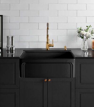 Kensington Fireclay Farmhouse Sink - Single Bowl - Matt Black - 758x453x254mm | FCS758MB