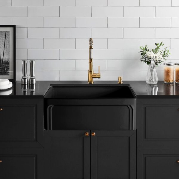 Kensington Fireclay Farmhouse Sink - Single Bowl - Matt Black - 758x453x254mm | FCS758MB