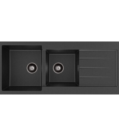 Kuro Granite 32L/22L Double Kitchen Sink with Drainer, Matte Black