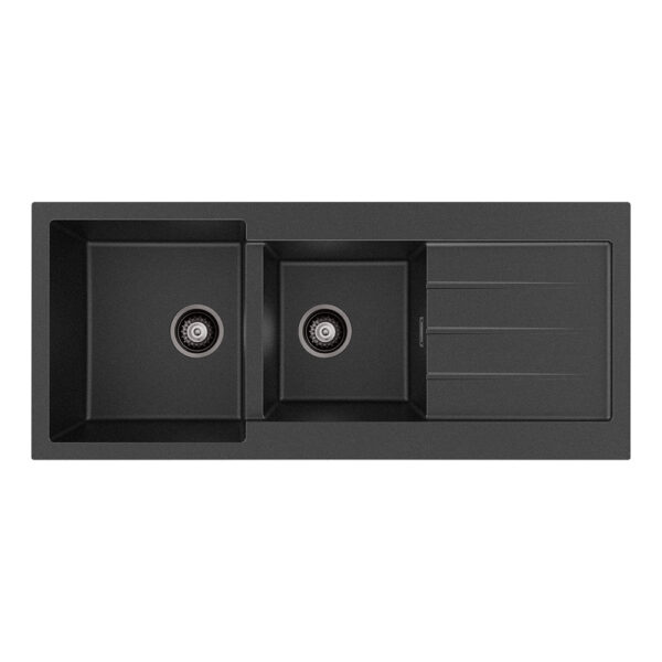 Kuro Granite 32L/22L Double Kitchen Sink with Drainer, Matte Black
