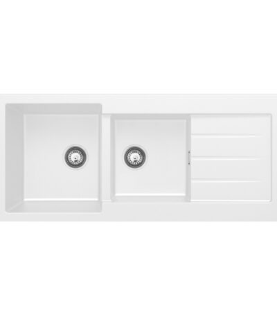 Kuro Granite 32L/22L Double Kitchen Sink with Drainer, Matte White