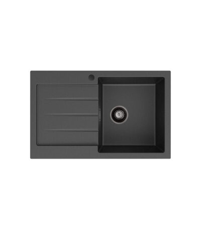 Kuro Granite 32L Single Kitchen Sink with Drainer, Right Bowl, Matte Black