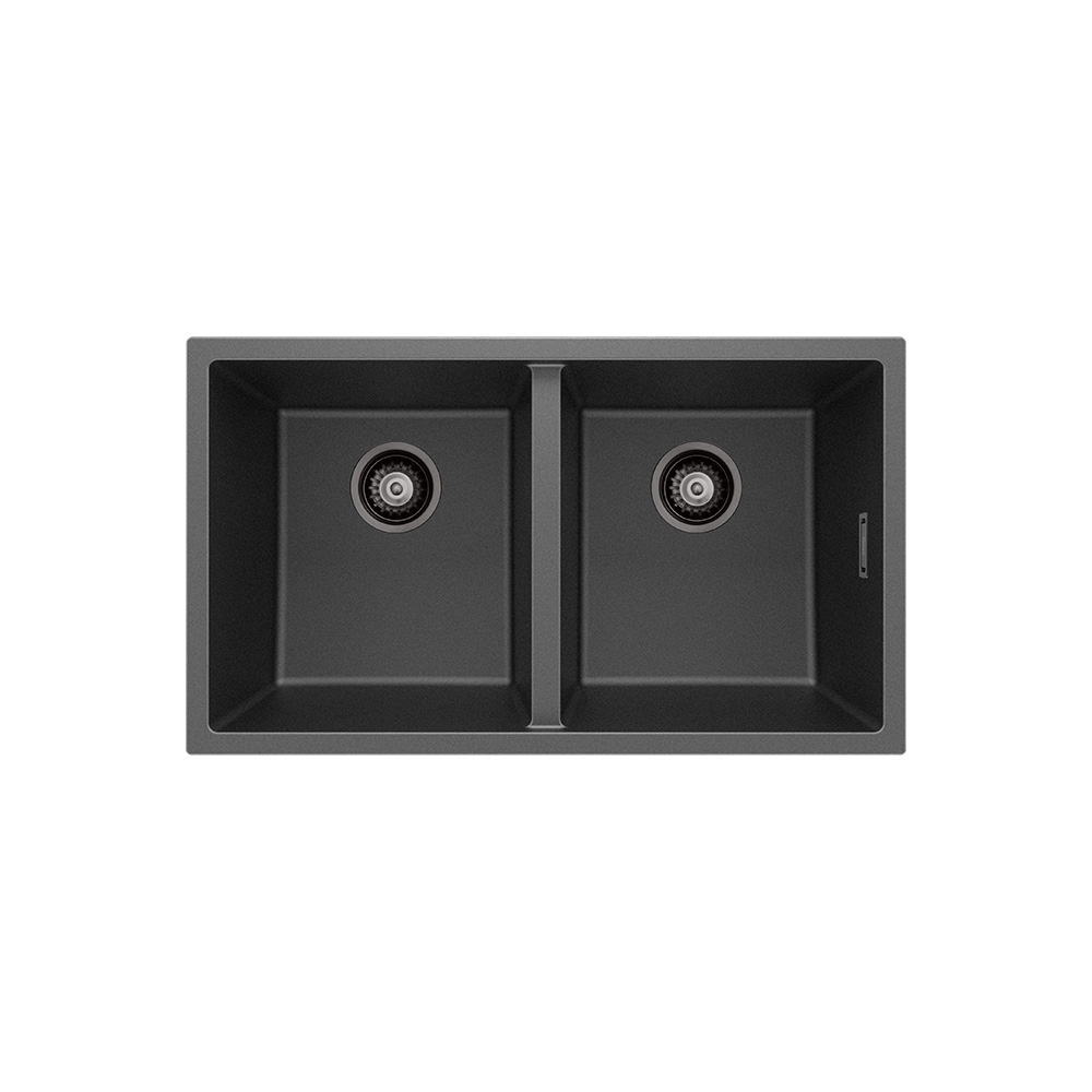 Kuro Granite 34L/34L Double Bowl Kitchen Sink, Matte Black