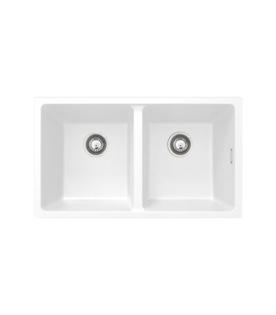 Kuro Granite 34L/34L Double Bowl Kitchen Sink, Matte White