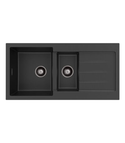 Kuro Granite32L/14L Double Kitchen Sink with Drainer, Matte Black