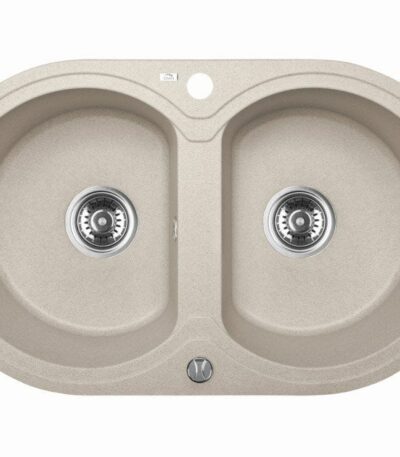 Laveo Dafne Beige Granite Double Bowl Stone Kitchen Sink - 470x780x204mm | LO-SBD420T