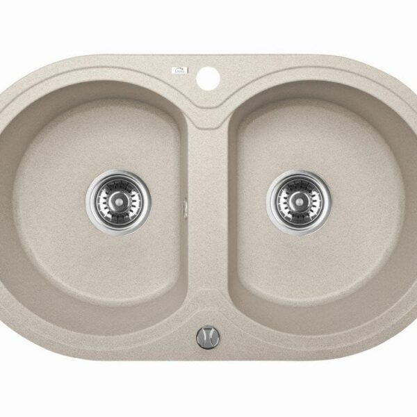 Laveo Dafne Beige Granite Double Bowl Stone Kitchen Sink - 470x780x204mm | LO-SBD420T