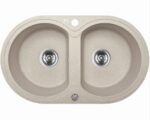Laveo Dafne Beige Granite Double Bowl Stone Kitchen Sink - 470x780x204mm | LO-SBD420T