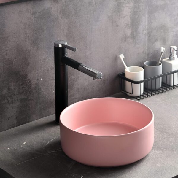 Levenge - 300mm Matte Pink Ceramic Round Above Counter Basin - CLA-524C-MP | 300x300x110mm