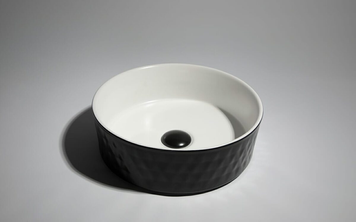Levenge - 360mm Matte Black & Matte White Diamond Round Above Counter Basin - CLA-524BR-MB |360x360x120mm