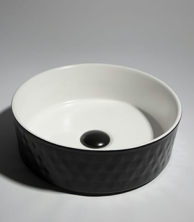 Levenge - 360mm Matte Black & Matte White Diamond Round Above Counter Basin - CLA-524BR-MB |360x360x120mm